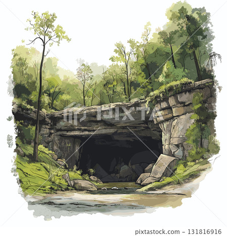 Mammoth Cave National Park. Mammoth Cave National Park hand drawn watercolor illustration 131816916