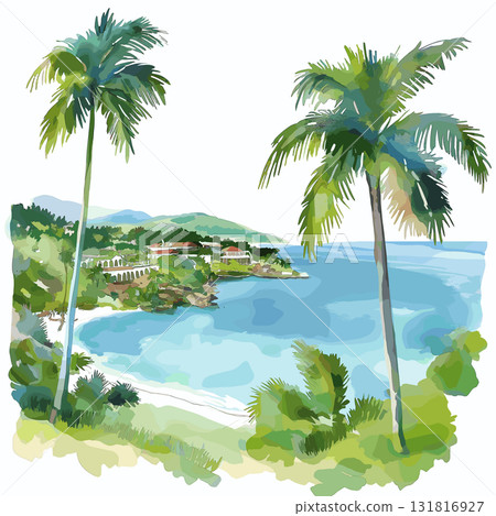 Montego Bay. Montego Bay hand drawn watercolor illustration Montego Bay. Montego Bay hand drawn watercolor illustration 131816927