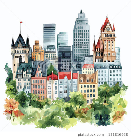 Montreal. Montreal hand drawn watercolor illustration 131816928