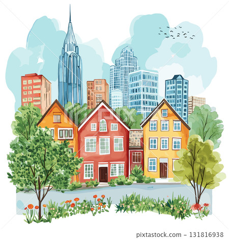 Nashville's Broadway and Music Row. Nashville's Broadway and Music Row hand drawn watercolor illustration 131816938