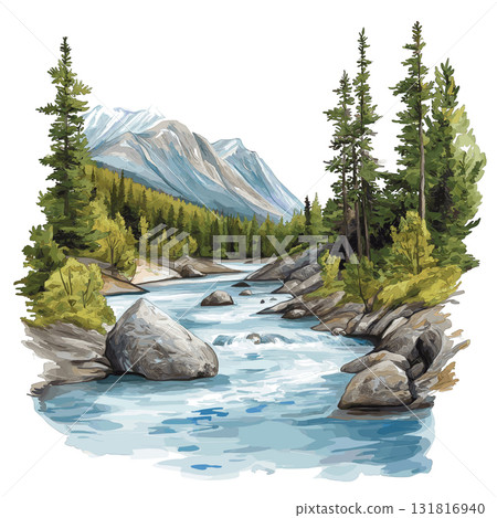 Nahanni National Park Reserve. Nahanni National Park Reserve hand drawn watercolor illustration Nahanni National Park Reserve. Nahanni National Park Reserve hand drawn watercolor illustration 131816940