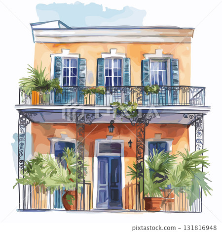 New Orleans . New Orleans hand drawn watercolor illustration New Orleans . New Orleans hand drawn watercolor illustration 131816948