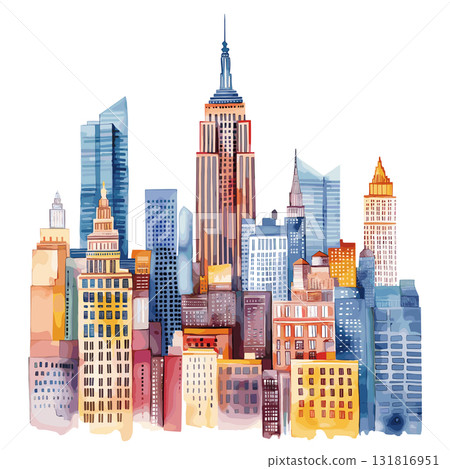 New York City. New York City hand drawn watercolor illustration 131816951