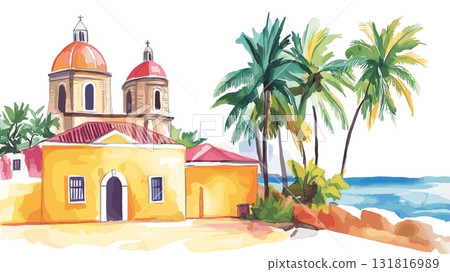 Old San Juan. Old San Juan hand drawn watercolor illustration Old San Juan. Old San Juan hand drawn watercolor illustration 131816989