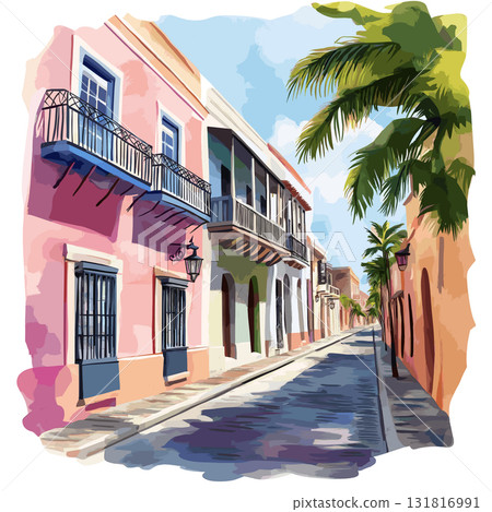 Old San Juan. Old San Juan hand drawn watercolor illustration Old San Juan. Old San Juan hand drawn watercolor illustration 131816991