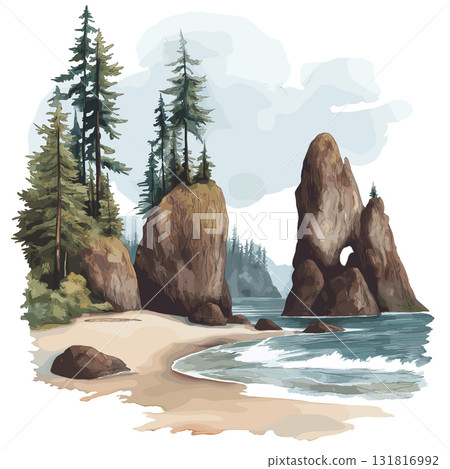 Olympic National Park. Olympic National Park hand drawn watercolor illustration Olympic National Park. Olympic National Park hand drawn watercolor illustration 131816992