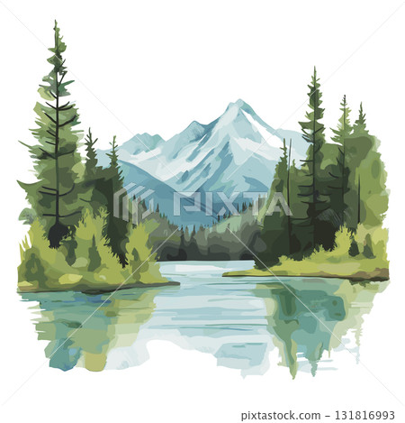 Olympic National Park. Olympic National Park hand drawn watercolor illustration Olympic National Park. Olympic National Park hand drawn watercolor illustration 131816993