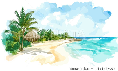 Playa del Carmen. Playa del Carmen hand drawn watercolor illustration 131816998