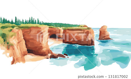Prince Edward Island National Park. Prince Edward Island National Park hand drawn watercolor illustration 131817002