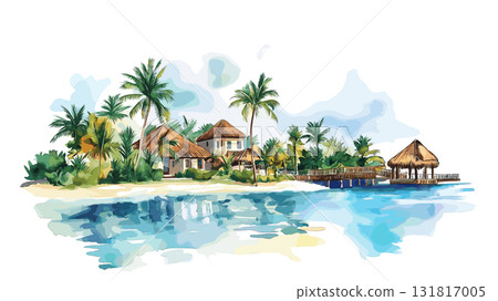 Punta Cana. Punta Cana hand drawn watercolor illustration 131817005
