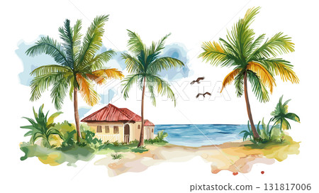 Punta Cana. Punta Cana hand drawn watercolor illustration 131817006
