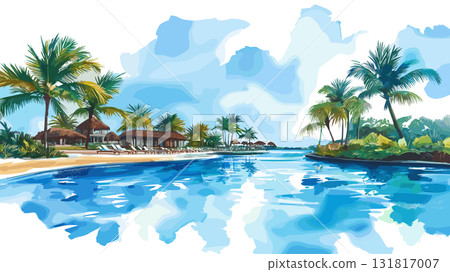 Punta Cana. Punta Cana hand drawn watercolor illustration 131817007