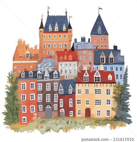 Quebec City. Quebec City hand drawn watercolor illustration 131817010
