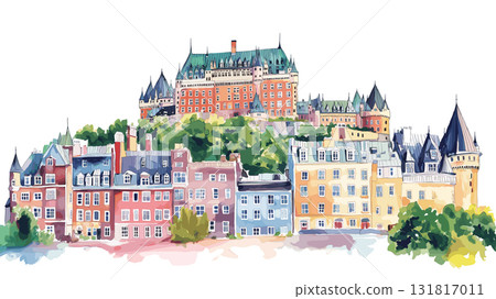 Quebec City. Quebec City hand drawn watercolor illustration 131817011