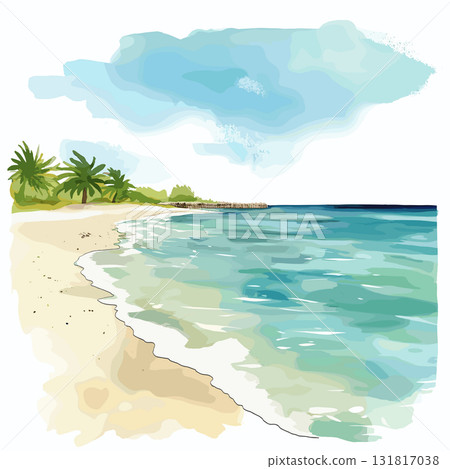 Seven Mile Beach. Seven Mile Beach hand drawn watercolor illustration 131817038
