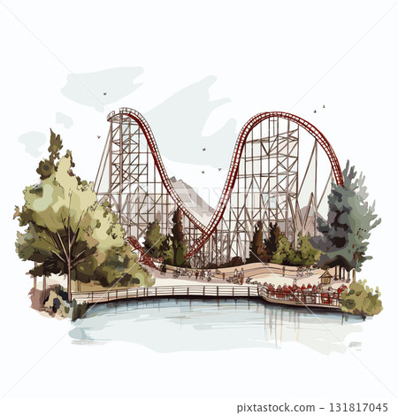 Six Flags Magic Mountain. Six Flags Magic Mountain hand drawn watercolor illustration Six Flags Magic Mountain. Six Flags Magic Mountain hand drawn watercolor illustration 131817045