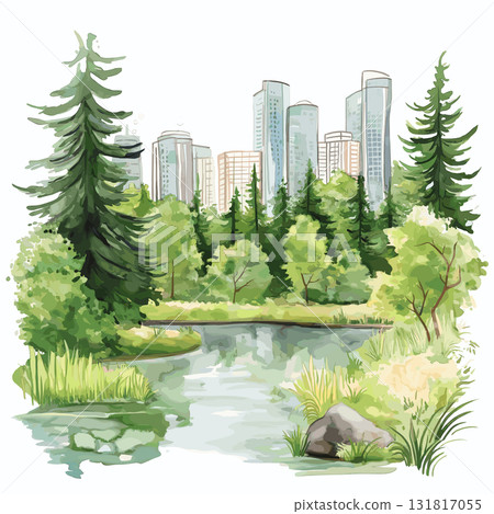 Stanley Park. Stanley Park hand drawn watercolor illustration Stanley Park. Stanley Park hand drawn watercolor illustration 131817055