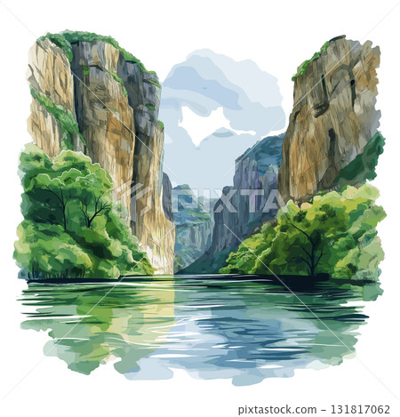 Sumidero Canyon National Park. Sumidero Canyon National Park hand drawn watercolor illustration 131817062