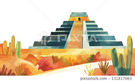 Teotihuacan. Teotihuacan hand drawn watercolor illustration Teotihuacan. Teotihuacan hand drawn watercolor illustration 131817063
