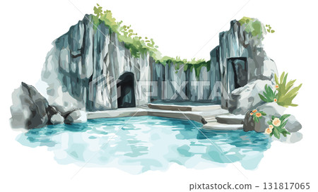 The Baths in Virgin Gorda. The Baths in Virgin Gorda hand drawn watercolor illustration The Baths in Virgin Gorda. The Baths in Virgin Gorda hand drawn watercolor illustration 131817065