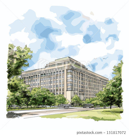 The Pentagon. The Pentagon hand drawn watercolor illustration The Pentagon. The Pentagon hand drawn watercolor illustration 131817072