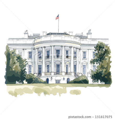 The White House. The White House hand drawn watercolor illustration 131817075