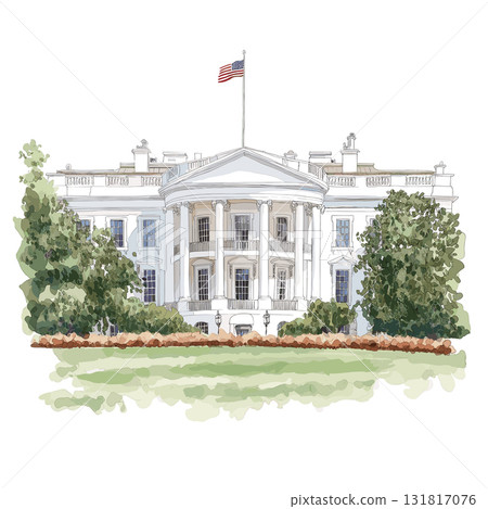 The White House. The White House hand drawn watercolor illustration 131817076