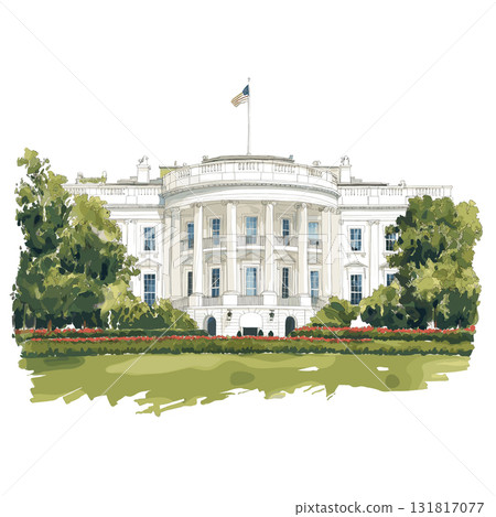 The White House. The White House hand drawn watercolor illustration 131817077