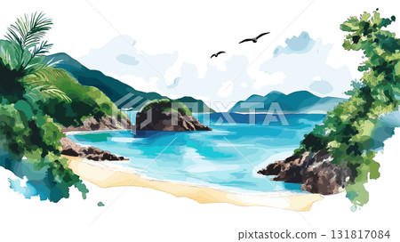 Trunk Bay. Trunk Bay hand drawn watercolor illustration Trunk Bay. Trunk Bay hand drawn watercolor illustration 131817084