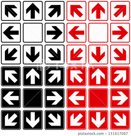 Simple eight-way arrow icon, tiled, set of two colors: black and red Simple eight-way arrow icon, tiled, set of two colors: black and red 131817087