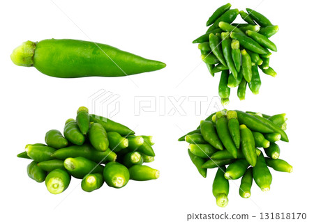 Pile of fresh green chili peppers on white background Pile of fresh green chili peppers on white background 131818170