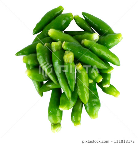 Pile of fresh green chili peppers on white background 131818172