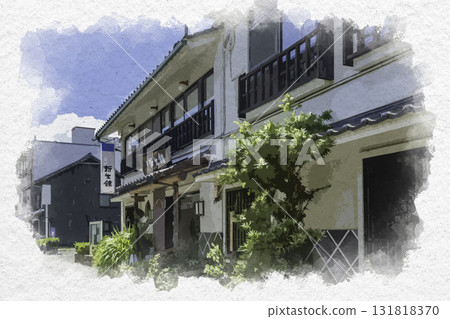 鳥取縣鳥取市溫泉小鎮吉岡溫泉的水彩畫 鳥取縣鳥取市溫泉小鎮吉岡溫泉的水彩畫 131818370