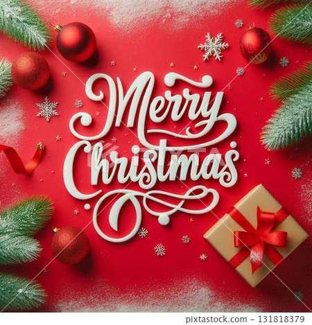 A gorgeous illustration of craft gifts and ornaments on a red background 131818379