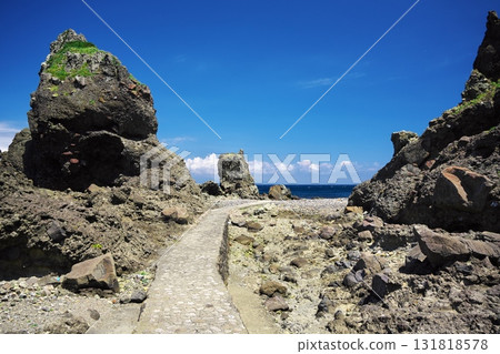 Cape Tappi in summer: View of the strange rock formations on the coast from the promenade 131818578