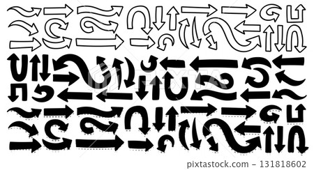 Mega Pack Hand Drawn Doodle Arrows: Outline, Solid, and Dotted Directional Icons 131818602