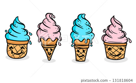 Kawaii Ice Cream Doodle Collection with Happy Faces and Colorful Hand Drawn Style Kawaii Ice Cream Doodle Collection with Happy Faces and Colorful Hand Drawn Style 131818604