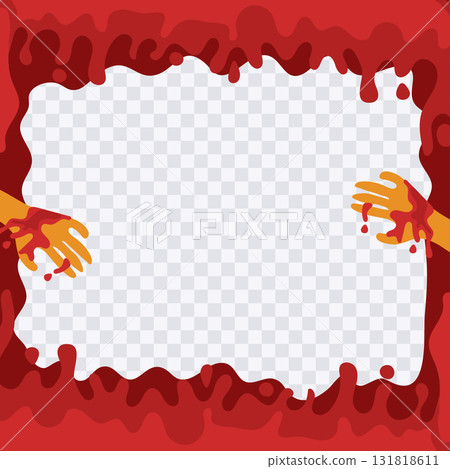Halloween Bloody Hand Frame. Horror Border with Dripping Blood and Scary Hands in Flat Design. 131818611