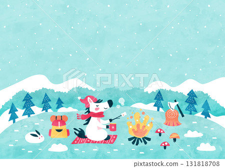 馬冬令營背景插圖白雪皚皚的山脈和雪原自然景觀（水彩風格） 131818708