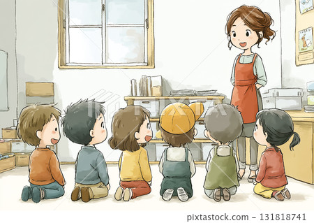 幼兒園老師與孩子們一起唱歌 131818741