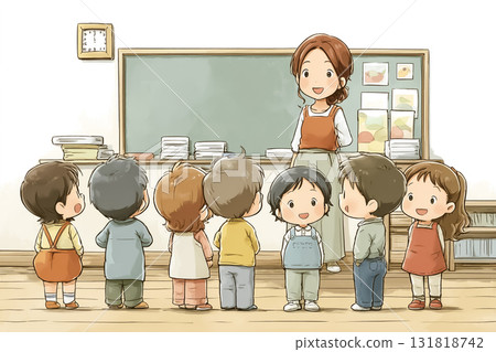 A teacher singing with children at a kindergarten A teacher singing with children at a kindergarten 131818742