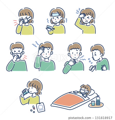 Vector illustration set of men and women catching a cold Vector illustration set of men and women catching a cold 131818917