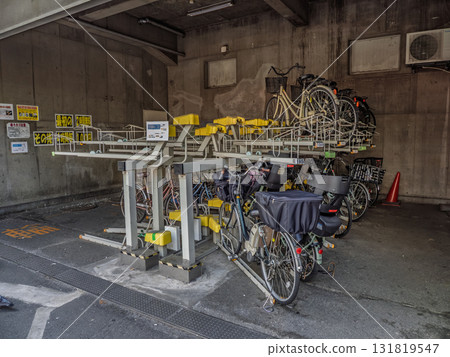 Unmanned paid bicycle parking lot installed in a commercial facility Unmanned paid bicycle parking lot installed in a commercial facility 131819547