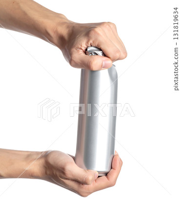 Hand crushing an aluminum can | No background, transparent PNG 131819634