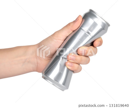 Hand crushing an aluminum can | No background, transparent PNG 131819640