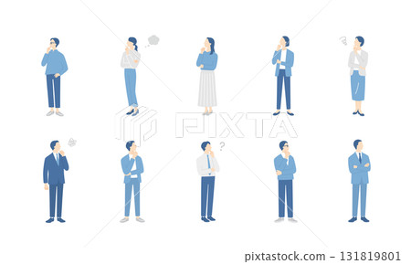 思考、陷入困境的商人的全身插圖集 思考、陷入困境的商人的全身插圖集 131819801