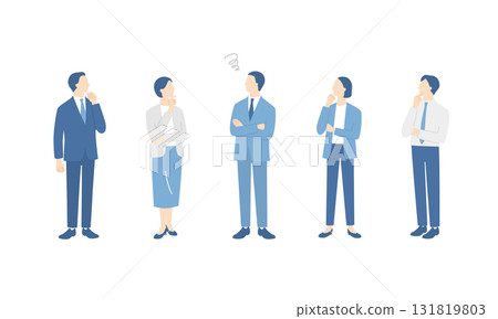 Full-body illustration set of thinking business team 131819803