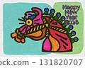 New Year's Card Art Colorful Happy New Year 2026 Reiwa 8 Picasso-esque Blue Background 131820707