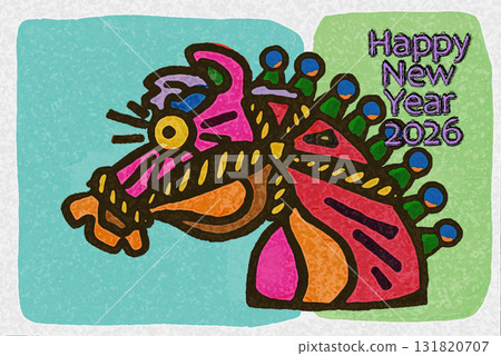 New Year's Card Art Colorful Happy New Year 2026 Reiwa 8 Picasso-esque Blue Background New Year's Card Art Colorful Happy New Year 2026 Reiwa 8 Picasso-esque Blue Background 131820707