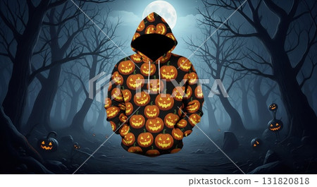 Halloween Themed Hoodie Featuring Pixelated Pumpkin Faces in a Dark Forest Under Full Moon Halloween Themed Hoodie Featuring Pixelated Pumpkin Faces in a Dark Forest Under Full Moon 131820818